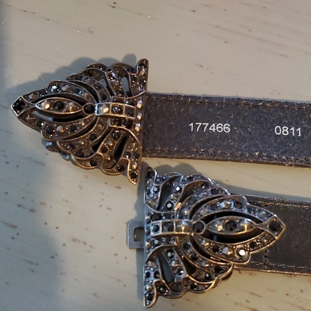 Fossil Black Leather Belt With stretch Large metal Black Beaded Sparkle Buckle M